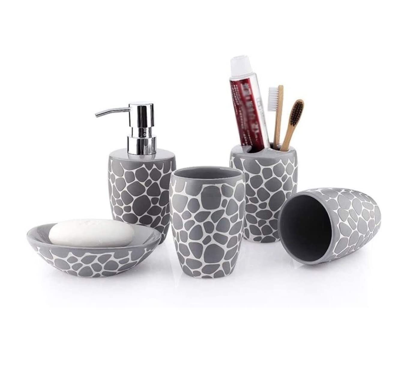 Badzubehör Set Badezimmer Set Bad-Accessoires-Set Badezimmerzubehör Keramik-Sets Seifenspender Pebble Series 5-teiliges Einfaches Keramik-Badezimmer-Set Badezimmer Zubehör Set Badezimmerzubehör-Set (