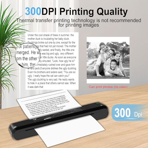 Image of Portable Printers Wireless for Travel - 300 DPI Bluetooth Thermal Printer Support 8.5x11 US Letter & A4 Regular Copy Paper, Inkless Printer Compatible with Mobile & Laptop for Home Office