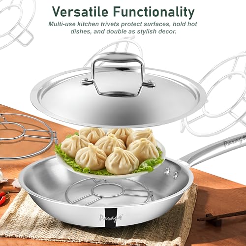 Image of Unify 6 Pieces Stainless Steel Trivets Hot Pot Mat Stand for Kitchen Utensil Vessel Holder /Dining Table /Cooker Ring /Cooling Steaming Rack Stand /Round Pads Holder Cookware Fit