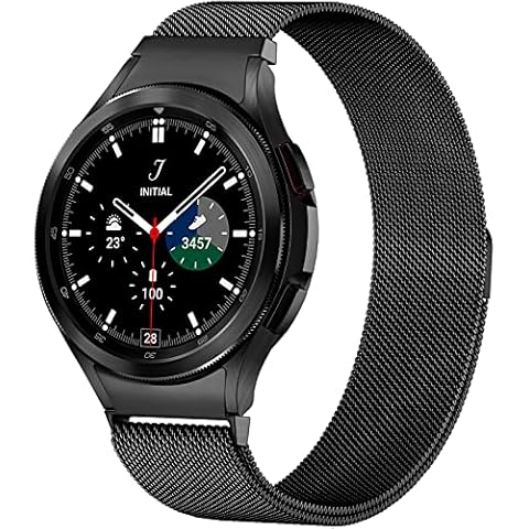Faliogo Metal Straps Compatible with Samsung Galaxy Watch 4 (40/44mm)/Watch 4 Classic (42/46mm)/Watch 5 (40/44mm)/Watch 5 Pro (45mm), 20mm Stainless Steel Magnetic Replacement Loop Bands, Black Cover