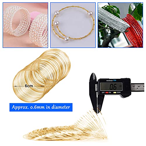 200Pcs Jewelry Beading Wire for Jewelry Making,Bracelet DIY Jewelry Craft Wire Memory Wire Cuff for Jewelry DIY White K,Gold(0.6 mm Thickness,6 cm in Diameter)