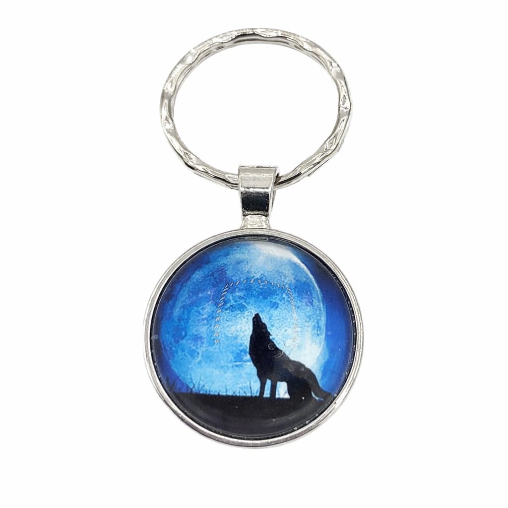 Promotech Unisex Kids Blue Howling Wolf Keychain – Epoxy Resin & Metal Keyring For Kids And Adults – Flat Design, Sturdy & Stylish Animal Pendant