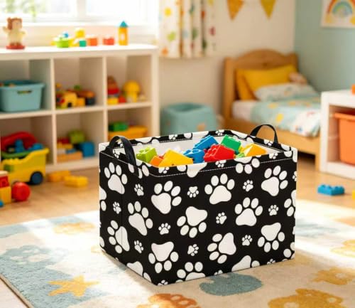 Image of Rectangular Baby Kids Storage Basket for Home Kitchen Girls Cute Toy Storage Bin Organizer Shelf Book Room Decor(Black Paw)