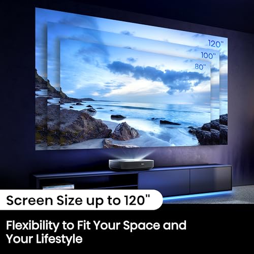 Image of Hisense PL1 Ultra Short Throw Home Theater Smart Projector, 80 inch-120 inch, 4K UHD, Dolby Vision & Atmos, HDR10, Google TV, Netflix, 2200 ANSI Lumens