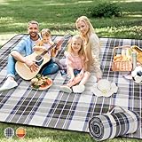 G GOOD GAIN Picnic Blanket-Waterproof Picnic Blankets | Portable Camping Blanket | 3-Layer Beach Blanket Sand Free | Picnic Mat for Grass, Hiking, Travel, Concerts, Outdoor(60x60,Blue Check)
