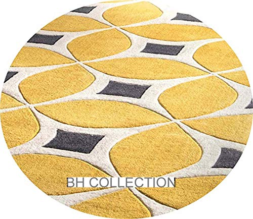 Image of Classical Look Embossed Curved Handmade Tufted Woolen Thick Plain Round Carpet for Bedroom Hall Size 4 feet Daimeter (120X120 cm Round) Multi