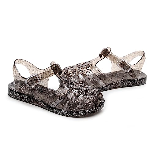 Image of Jelly Shoes for Toddler Girls Summer Beach Retro Jellies Sandals T-Strap Slingback Little Kids Glitter White Size 9 Soft Closed Toe Princess Dress Flat
