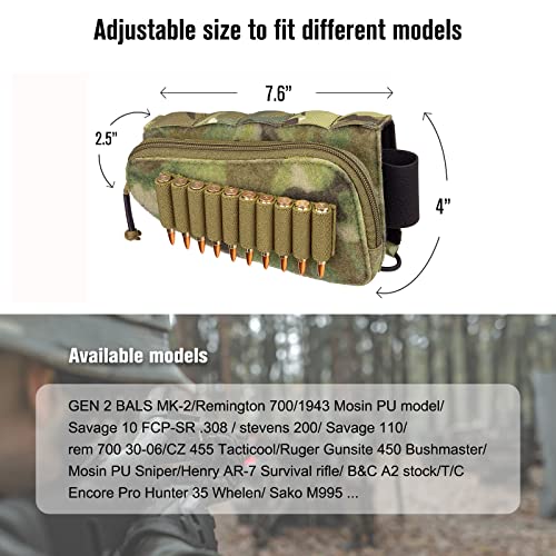 Petac Gear Tactical Buttstock Rifle Stock Pack/Adjustable Shell Holder Cheek Rest Pouch For Long Action (Right Hand, Multicolor) #TOP5