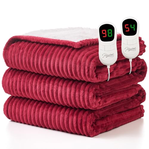 Image of Homemate Electric Heated Blanket Queen Size - 84 inchx90 inch Heating Blanket Queen Size Dual Control 1 /2 /4 /6 /8 Hours Auto-Off 10 Heat Level Over-Heat Protection Soft Flannel Sherpa ETL Certification