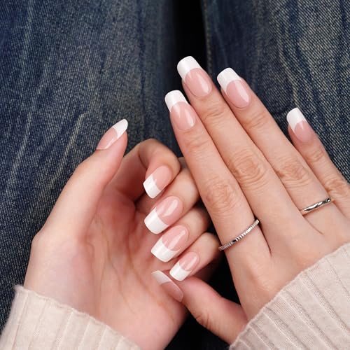 DANNI & TONI 28Pcs French Tips Semi Cured Gel Nail Strips, Pink Soft Self-Adhesive Stickers,UV/LED Lamp Required Salon-Quality Gel Nail Polish Wraps,French Manicure(Happy-Go-Lucky)