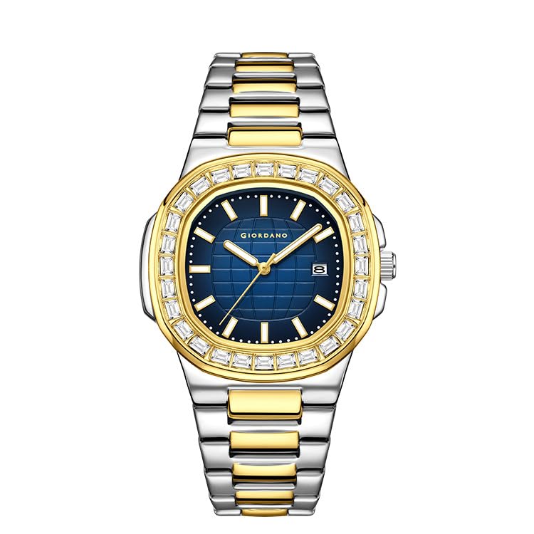 Image of Giordano Luxury Watch for Men with Textured Dial, Crystal Bezel, Date Display and Stainless Steel Strap