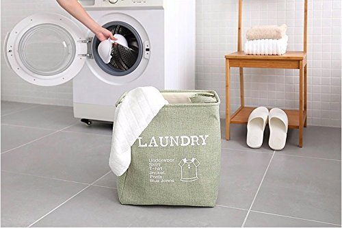Generic Multipurpose Oxford Fabric Square Shaped Foldable Open Laundry Storage Basket with Handle (35.5x36x27cm, Green) 1