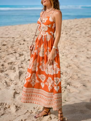 Image of CUPSHE Women's Maxi Dress Floral Print Twisted V Neck Sleeveless Long Dress Summer Casual Dress