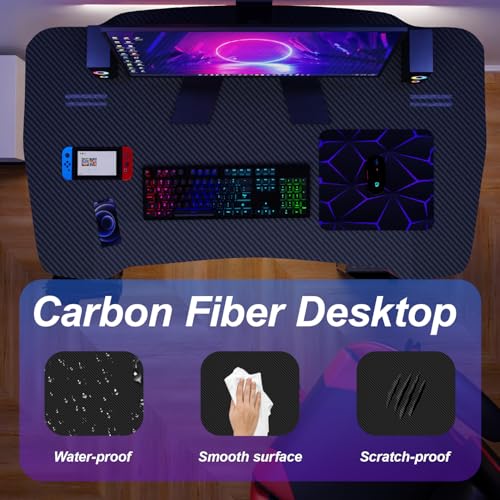 39 Inch Gaming Desk Ergonomic Home Office Desk Z-Shaped Computer Desk PC Workstation Modern Simple Study Table w/Headphone Hook Adjustable Leveling Foot Spacious Desktop,(Red) - Image 5