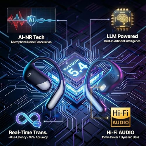 AI Translation Earbuds Real Time – 194 Languages Translator Earbuds, No Subscription, 60H Battery Open Ear Bluetooth 5.4 Headphones, Audifonos Traductores Inglés Español for Travel Business Learning