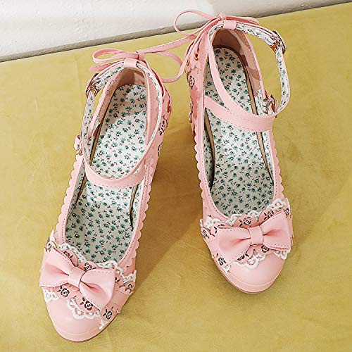 Women Fashion Block High Heels Ankle Strap Platform Maid Mary Jane Pumps Sweet Bownot Lace Lolita Princess Single Shoes4