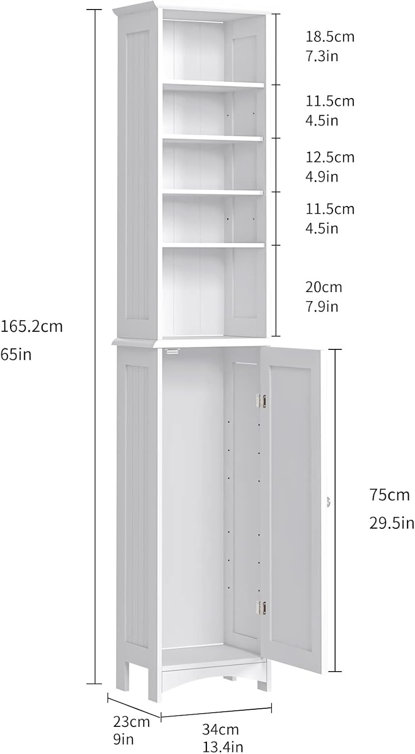 SogesHome Bathroom Storage Cabinet, 5-Tier Freestanding Tall Bathroom Cabinet with 1-Door Cabinet, Home Organizer Display Cabinet with 5-Open Shelves for Bathroom, Living-Room