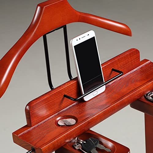 TCXSSL Walnut Finish Wood & Metal Suit Valet Rack Stand Organizer with