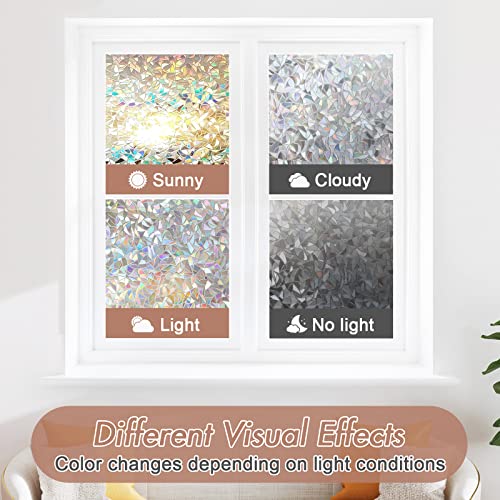Haton Window Privacy Film Rainbow Static Cling Stained Glass Film Window Covering Sticker Non-Adhesive Removable Reflective Window Vinyl, Anti-Uv Sun Blocker Heat Control For Home, 11.8 X 78.7 Inches #TOP3
