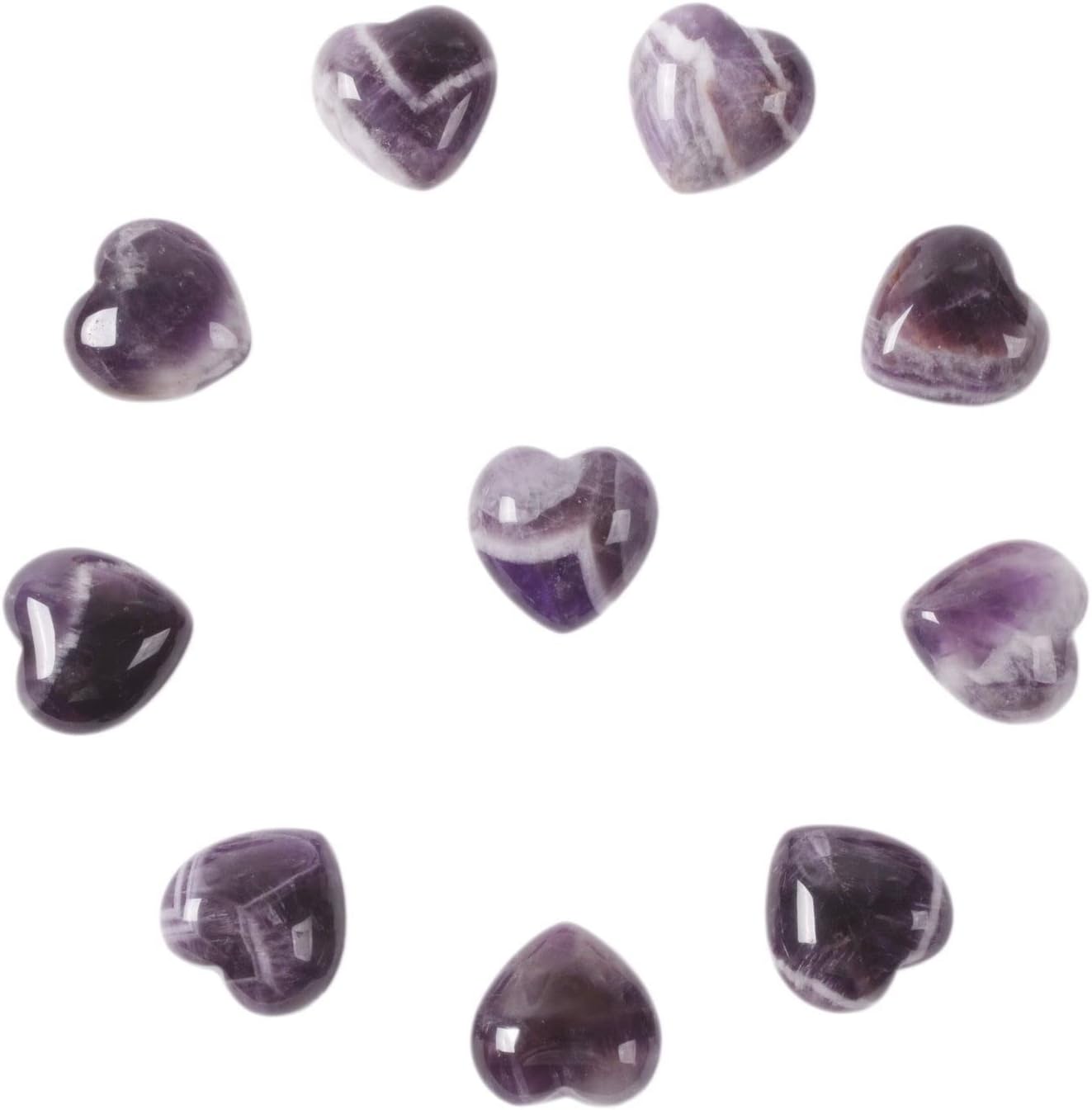 Natural African Amethyst Gemstone Healing Crystal 0.8" Mini Puffy Heart Pocket Stone Iron Gift Box (Pack of 10)