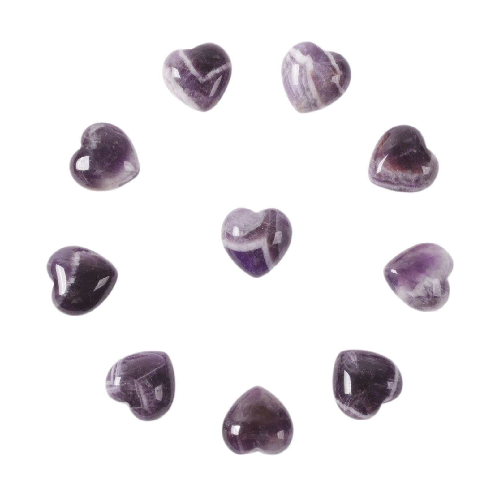 Natural African Amethyst Gemstone Healing Crystal 0.8" Mini Puffy Heart Pocket Stone Iron Gift Box (Pack of 10)
