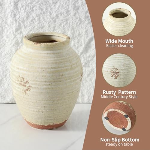 Ceramic Decorative Flower Vase 7.4 Inch Pottery Rustic Farmhouse Boho Terracotta Vase for Home Decor, Table, Living Room, Bathroom, Shelf, Mantel Decoration — view 4