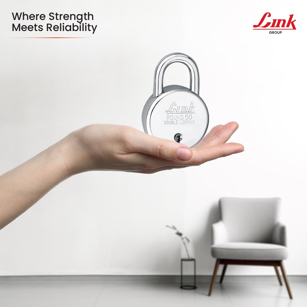 Link Stainless Steel 50mm New Round Lock – Double Locking, Iron Lever, 50,000 Key Combinations, 3 Silver Keys per Lock (Pack of 2) — Amazon image 5