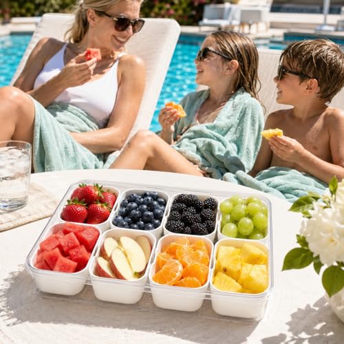 2 Pack Snackle Box with 8 Removable Compartments and Foldable Round Handle, Refrigerator-Safe Snack Organizer for Kids Sports, Fruit, Candy, Picnics, Road Trips, Baseball Games, Parties by KAISENLY - Used condition - Image 5