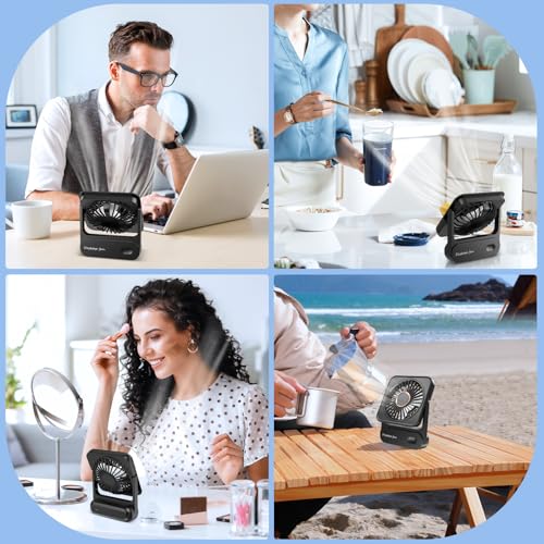 Ajgvq Tischventilator, USB Ventilator Akku von 12h Akkulaufzeit, Mini Ventilator Leise mit 3 Stufen, 135° Verstellbar, Ultraleise & Vibrationsfrei, Lüfter für Büro, Zuhause, Reise 6