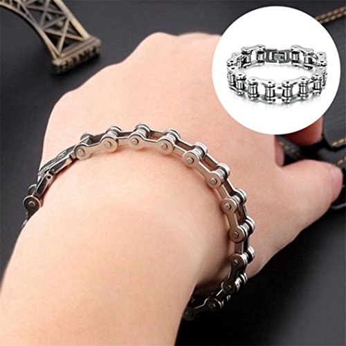 Polytree Mens Bike Bracelet Stainless Steel Chain Bracelet Bangle Link Chain Jewelry #TOP1