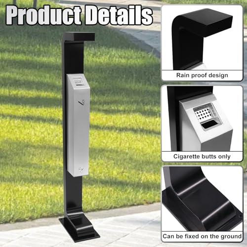 Image of Wadoy Stainless Steel Trash Receptacle,Commercial Trash Disposal Standing Outdoor Rainproof 47 Inch Easy to Empty Available for Office,Sidewalk,Park
