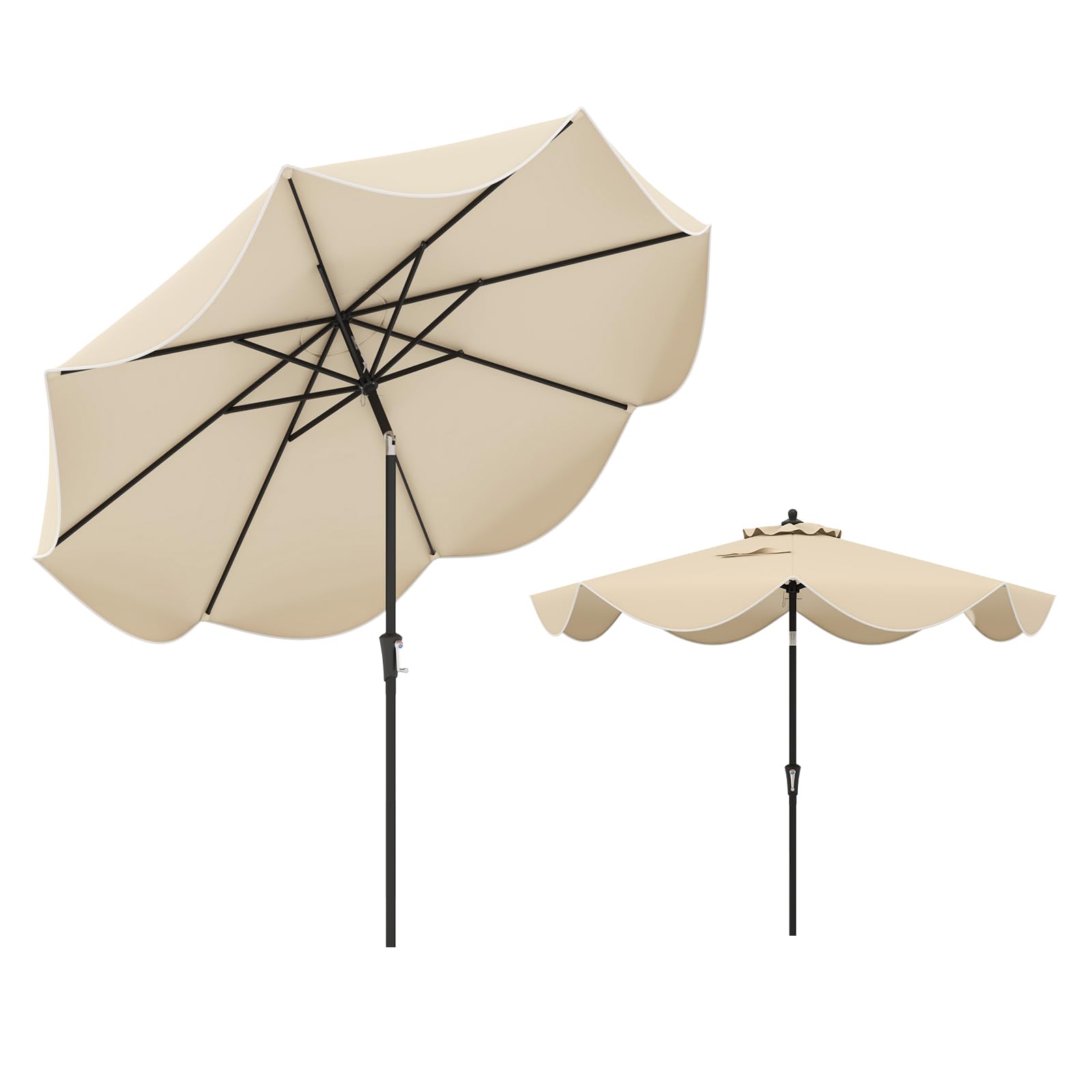 KOMFOTTEU Ombrellone da Giardino 270 cm, Inclinabile a 25°, Parasole da Spiaggia Protezione UV e Anti UV, con Manovella e 8 Stecche, Ideale per Terrazza, Balcone, Piscina