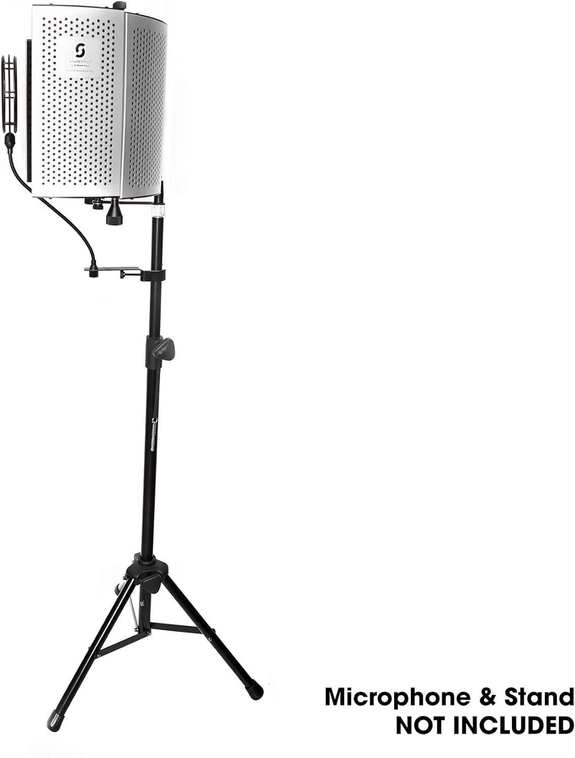 Stojak na mikrofon i budkę wokalną z serii Studio, regulowana wysokość, 166 cm, stojak obsługuje osłonę akustyczną, budkę wokalną i mikrofony w studiu (czarny)