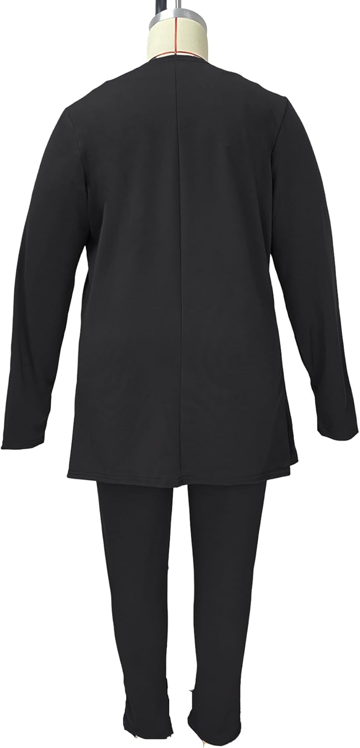 Women's Plus Size 2 Piece Outfits Open Front Blazer and High Waisted Long Pant Suit Set Business Loungewear - Image 5