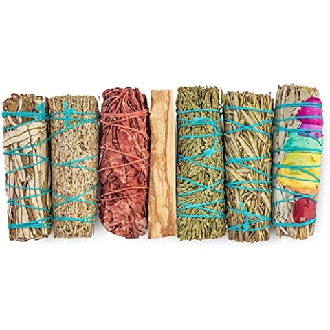 7 Sage Smudge Kit with Blue Sage, 7 Chakra White Sage, Cedar, Dragon's Blood, Rosemary, Yerba Santa, Palo Santo | Salvia Blanca para Limpiar Sustainably Sourced Cover
