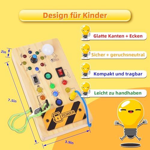 Montessori Toy Deska Rozdzielcza 1 2 3 4 lata, zabawka do nauki umiejętności motorycznych, 8 przełączników, 15 diod LED
