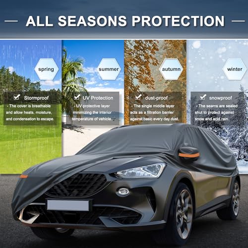 Image of X AUTOHAUX Car Cover Outdoor Waterproof Sun Rain Snow Hail Protection with Left Side Door Zipper Aluminum Film for Hyundai Tucson