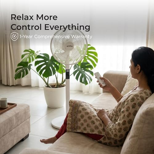 Image of Artifax Rechargeable Air Circulator Fan | 10400 mAh Battery | 9 Speed Oscillating Fan with Remote & Touch Control | 5 Blade Powerful Airflow | USB & DC Power | Portable Fan for Home & Office