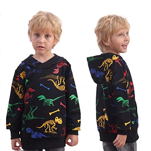 Hzxvic Pullover Hoodies For Teen Boys,Toddler Lightweight Sweatshirt,Kids Dinosaur Long Sleeve Sweat Shirt 4-12 Years (Black-8T) #TOP2