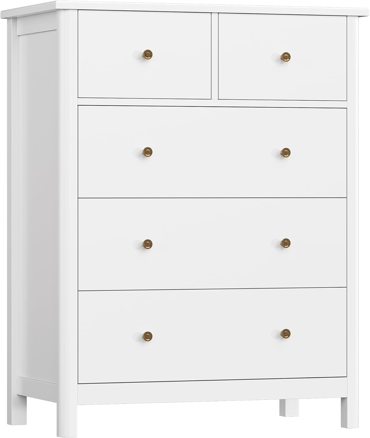 HOUSUIT White Dresser with 5 Drawers, Tall Chest of Drawers, 5 Drawer Dresser with Deep Space, Wood Storage Cabinet for Living Room, Hallway, Office, White