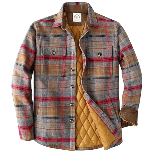 Image of Dubinik Mens Shacket Flannel Shirt for Men Lightweight Jacket Casual Plaid Coat with Warm Lining Long Sleeve Button