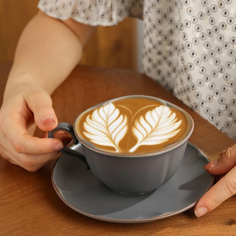 Porcelanowy kubek do kawy ze spodkiem, Światło Zestaw ceramicznych filiżanek do kawy i spodków Kubek popołudniowej herbaty Latte(Style3)