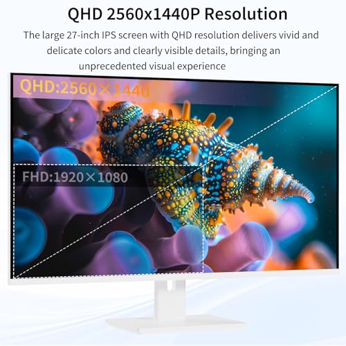 Image of Touchscreen Monitor 2K 27 Inch IPS Gaming 100Hz, 10-Point Touch QHD 2560x1440 PC Display, HDMI VGA USBC Computer Monitor, Built-in Speakers, White