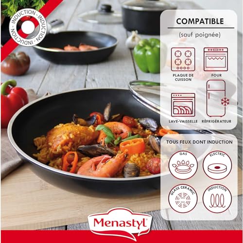 MENASTYL - Batterie de cuisine amovible 8 pièces antiadhésives tous feux dont induction et lave-vaisselle – Lot de 3 poêles 20/24/28 cm + 3 casseroles 16/18/20 cm + 2 poignées amovibles sécurisées – Image 6