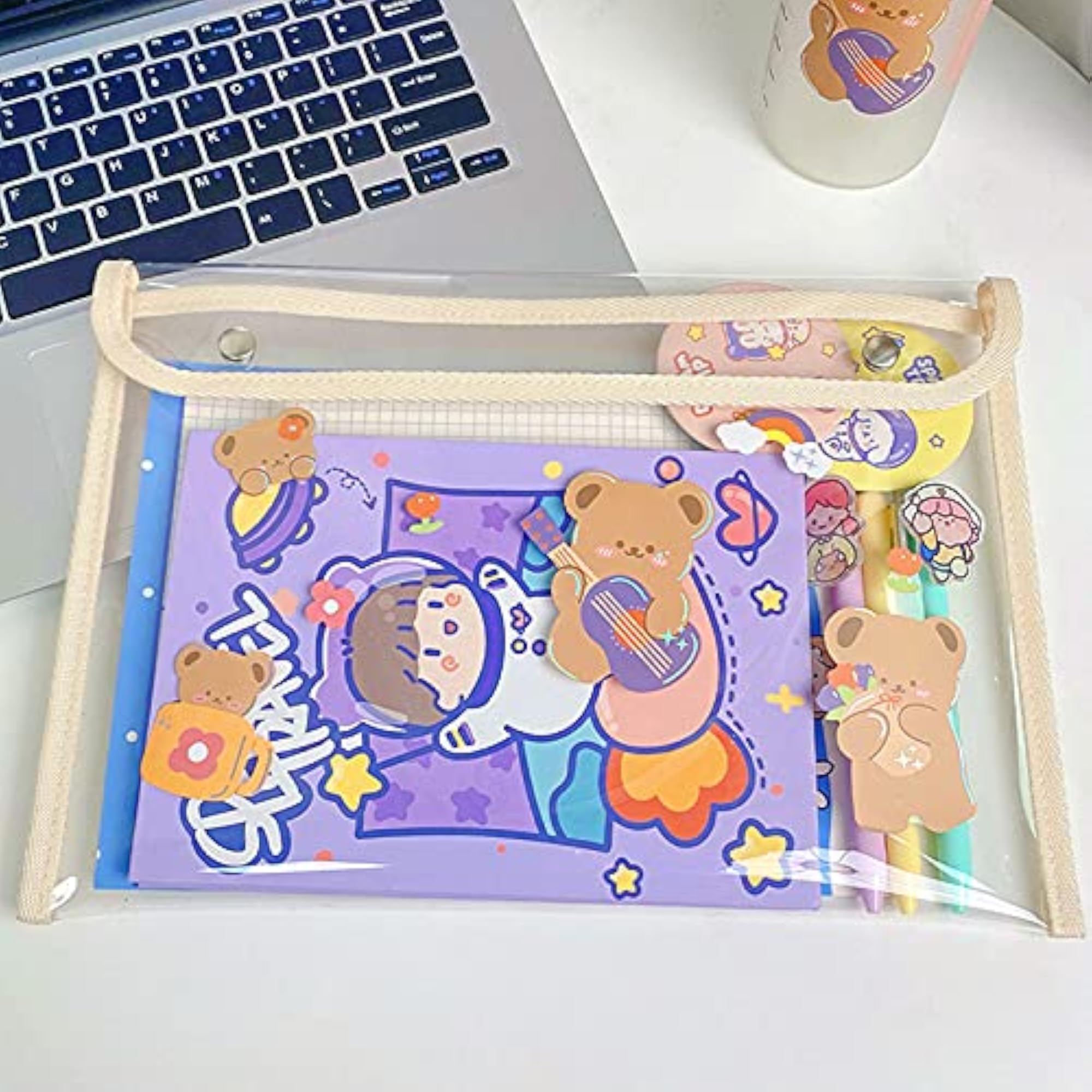 Khaki & Clear Document Rubber Stationery Bag