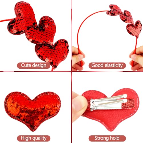 Diadema y Broches de Corazón Rojos para Mujer y Niñas miniatura 4