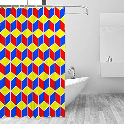 Rideau de douche moderne 183x183 polyester bleu rouge jaune avec crochets de douche