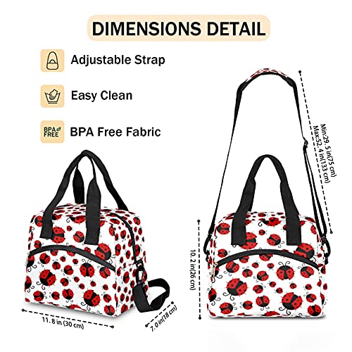 Pardick Red Ladybug Insulated Lunch Bag Cute Animal Lunch Box For Women Girl With Shoulder Strap Tote Bag Reusable Large Containers Meal Prep For School Work Travel Picnic Thermal Cooler Bag #TOP3