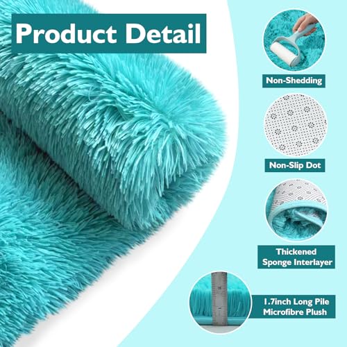 Soft Round Area Rug for Kids Bedroom, Fluffy Fuzzy Shaggy Rug 5'X5'for Living Room, Non Slip Circle Plush Rug for Girls Room Nursery Dorm Decor,Light Blue
