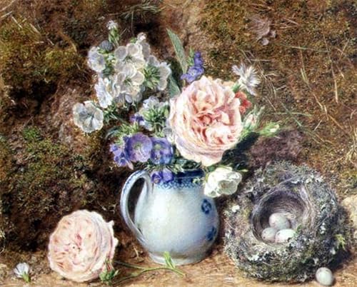 Natura morta di fiori e nido cuadro de William Henry Hunt poster clasico de alta calidad 60x90
